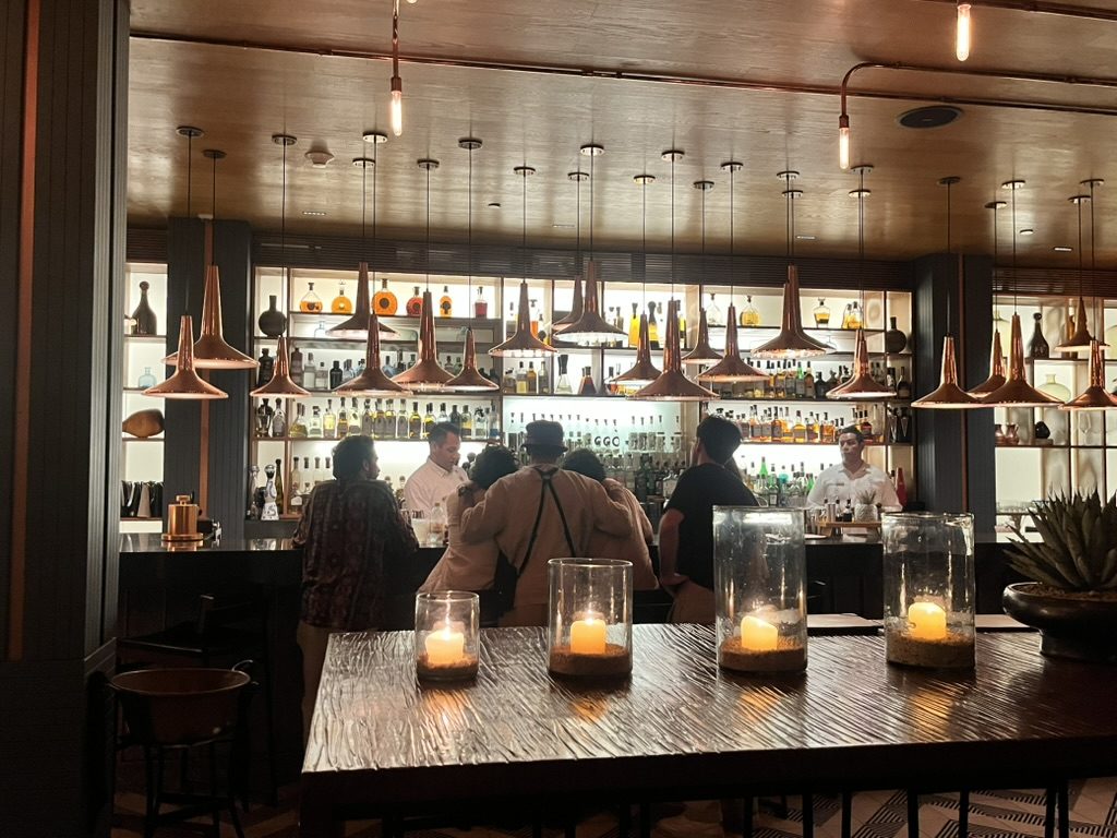Mezcal Bar in Cabo with copper hanging lights